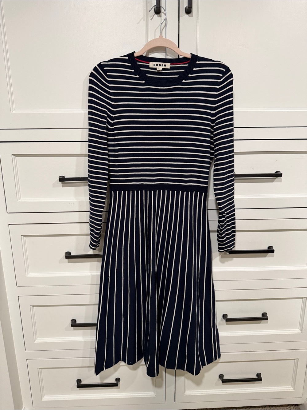Boden Navy and White Striped Knit Dress